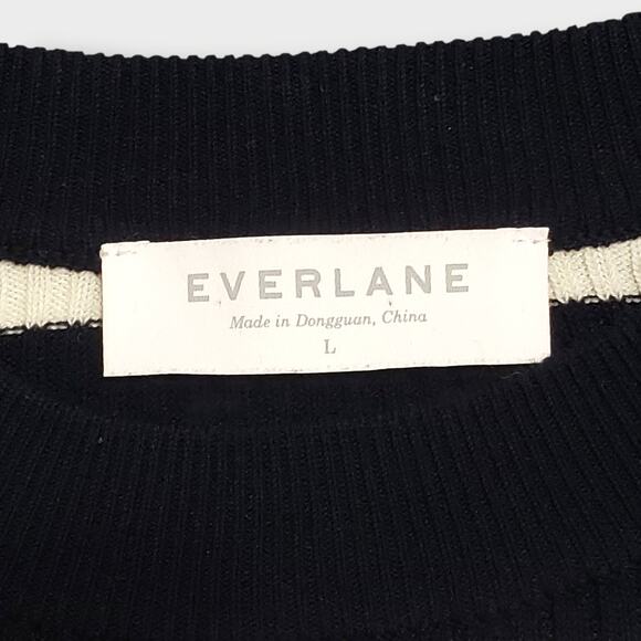 Everlane The Brenton Ribbed Crewneck Sweater Navy Blue White Stripe Sz Large - Picture 7 of 13